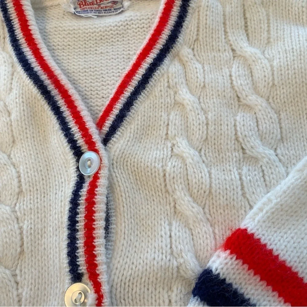 Vintage Blue Bird Unisex Striped Red White & Blue Button Up Cardigan Sweater 3T